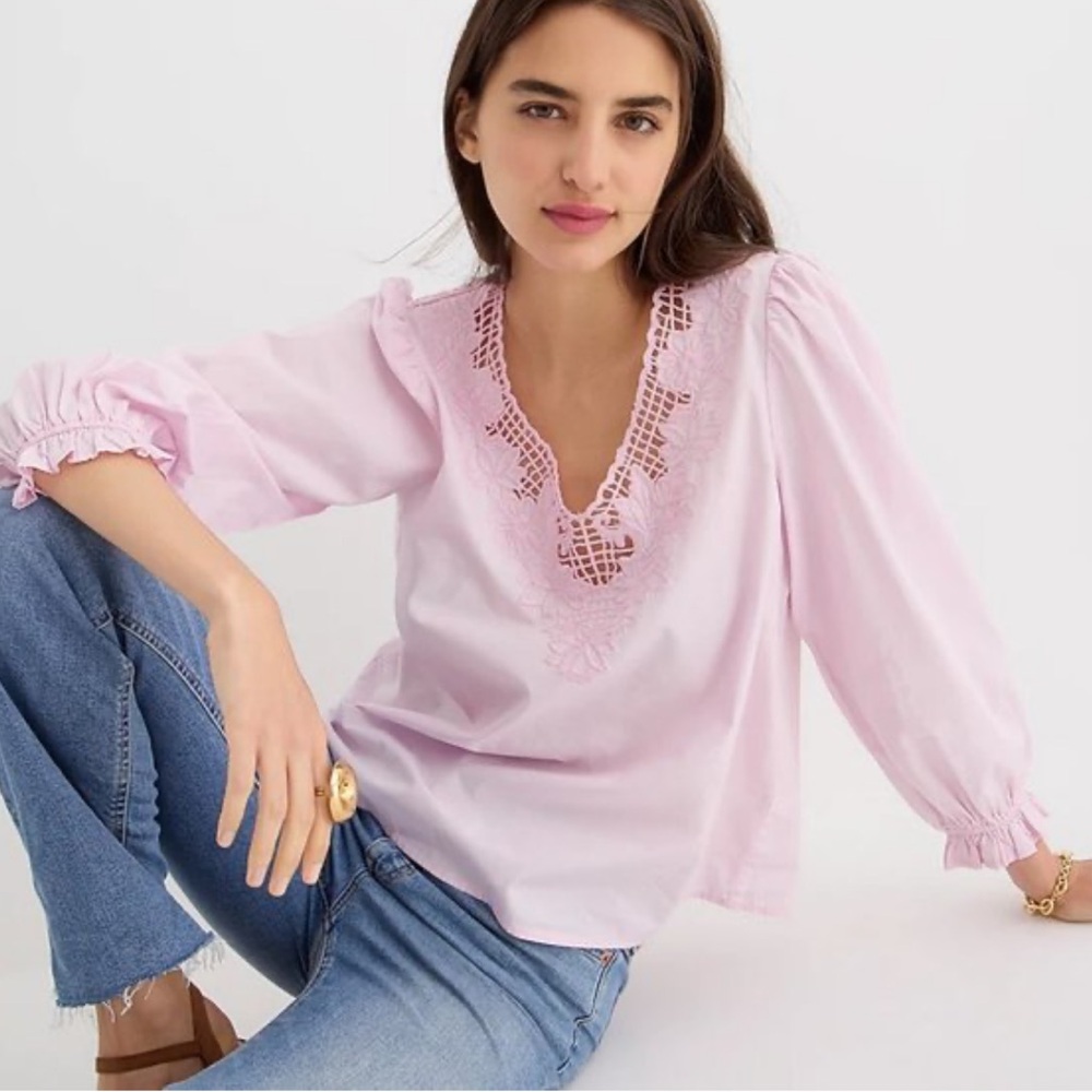 J Crew V-neck top with eyelet trim Pink Sz S